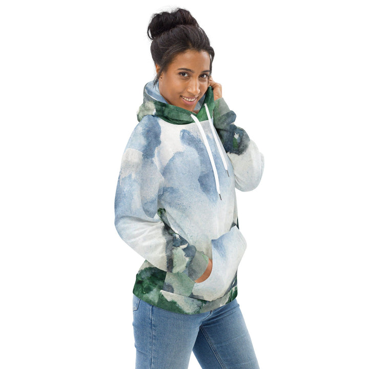 Womens Graphic Hoodie Green Mountainside Nature Landscape Blue Sky