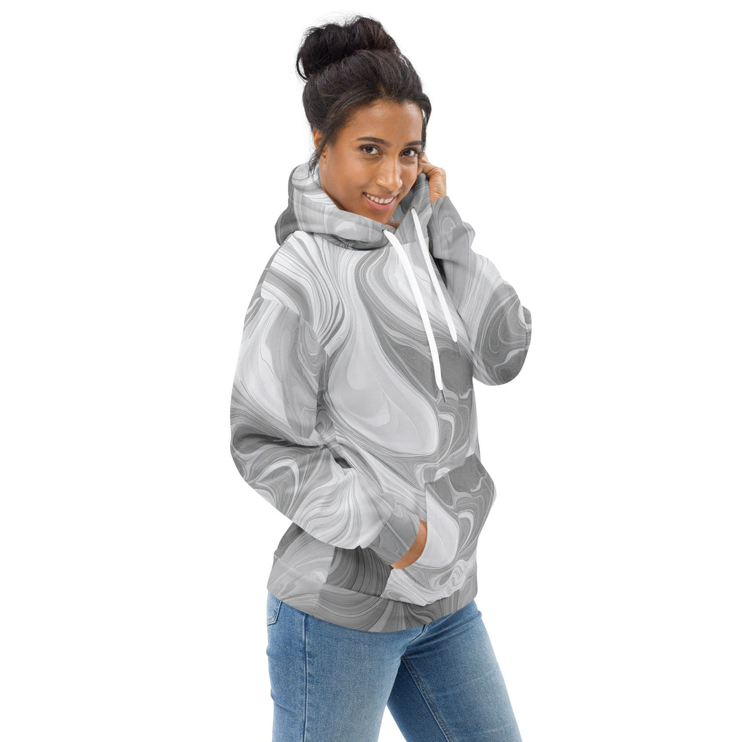 Womens Graphic Hoodie Grey White Boho Marble Print