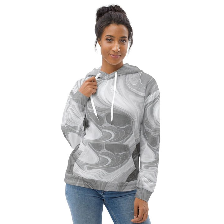 Womens Graphic Hoodie Grey White Boho Marble Print