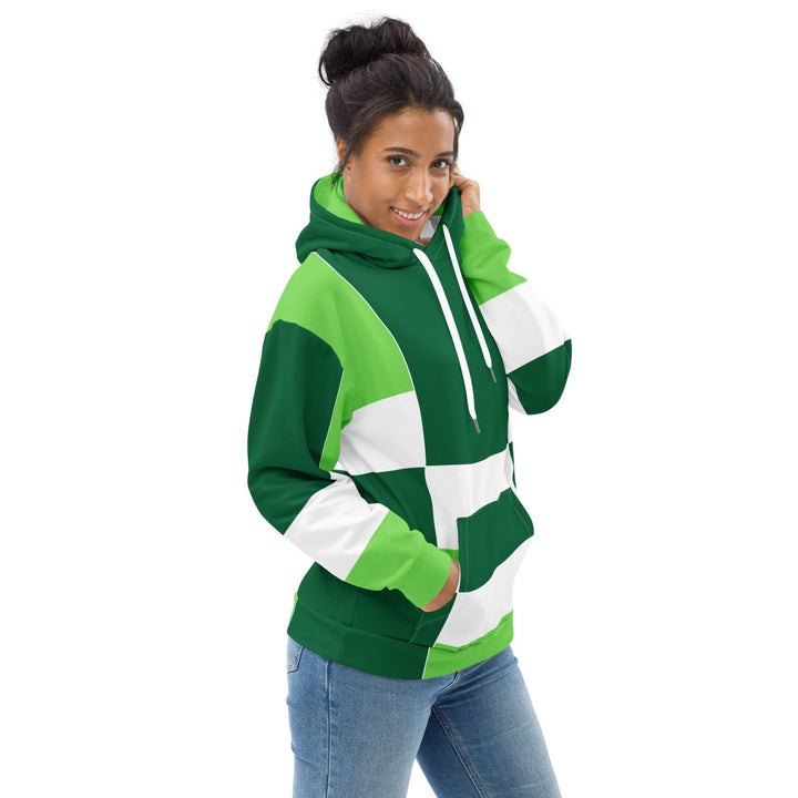 Womens Graphic Hoodie Green White Colorblock Grid Lines