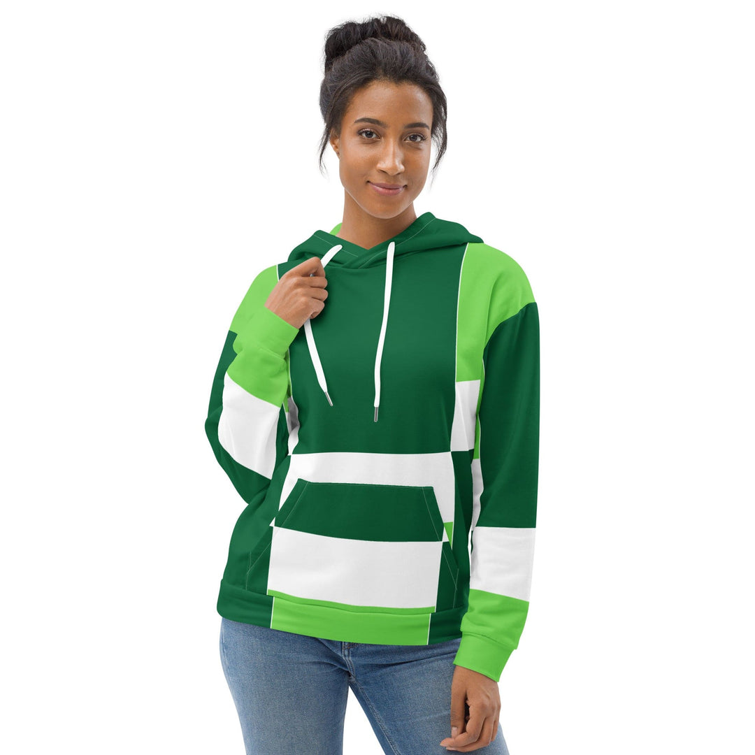 Womens Graphic Hoodie Green White Colorblock Grid Lines