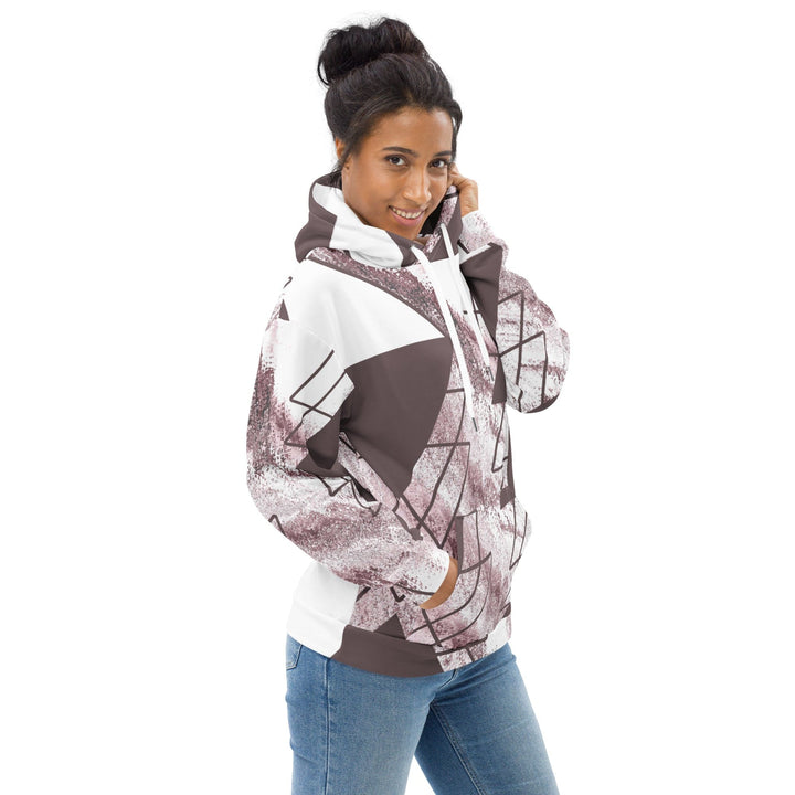 Womens Graphic Hoodie Mauve Rose and White Triangular Colorblock