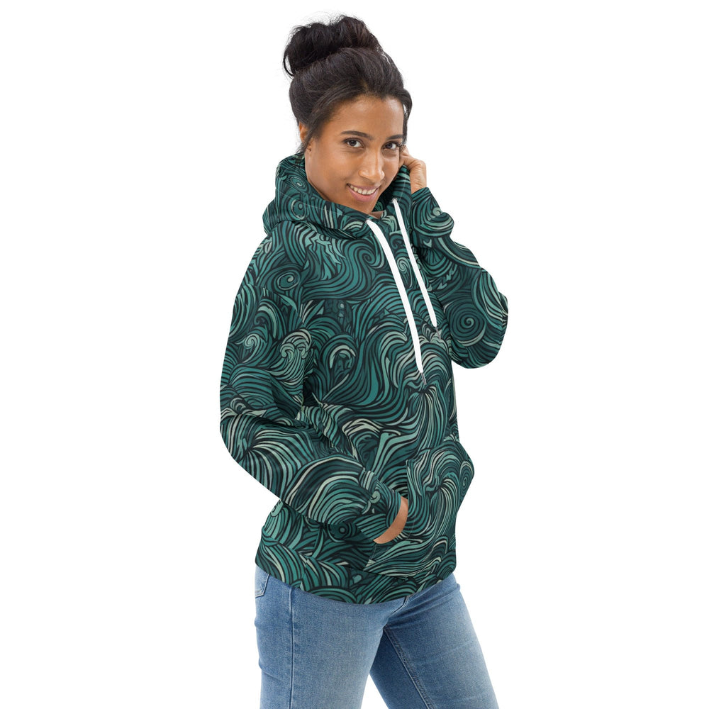 Womens Graphic Hoodie Mint Green Water Wave Print