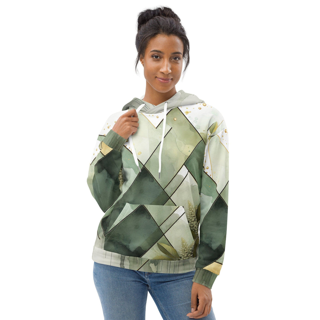 Womens Graphic Hoodie Olive Green Mint Leaf Geometric Print