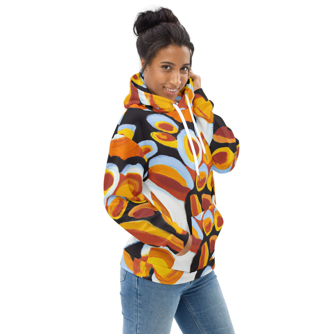 Womens Graphic Hoodie Orange Black White Geometric Print Pattern