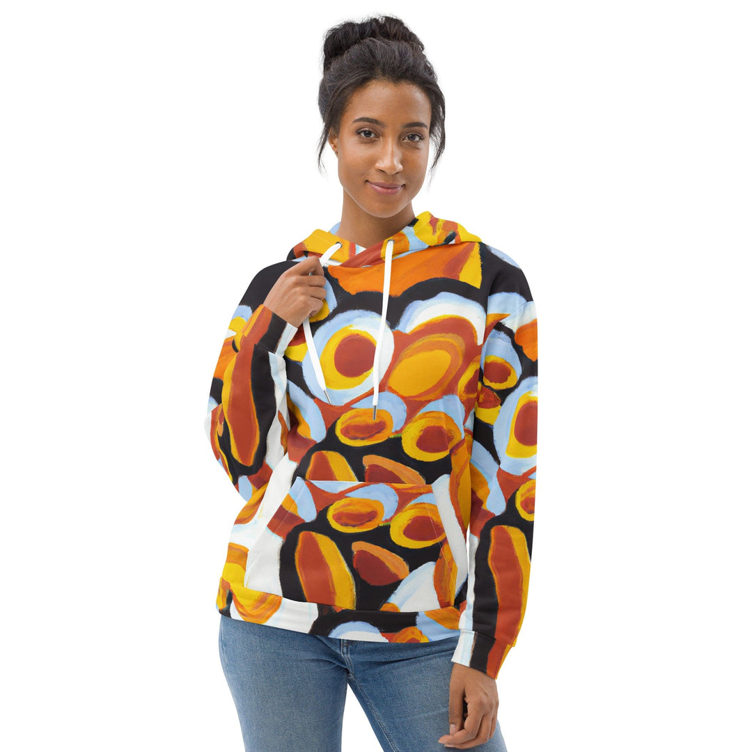 Womens Graphic Hoodie Orange Black White Geometric Print Pattern