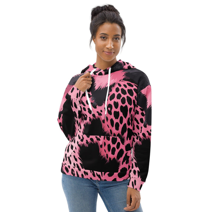 Womens Graphic Hoodie Pink Black Spotted Print