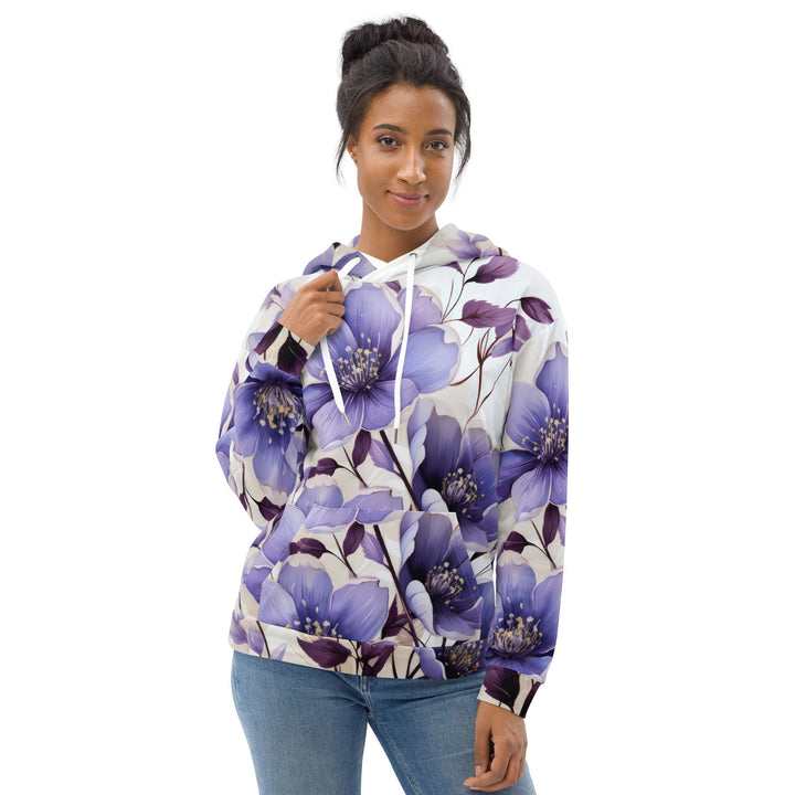 Womens Graphic Hoodie Purple Botanical Blooms