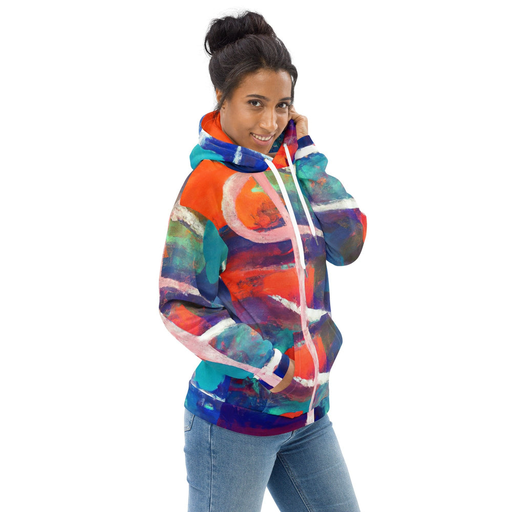 Womens Graphic Hoodie Red Blue Multicolor Abstract Print