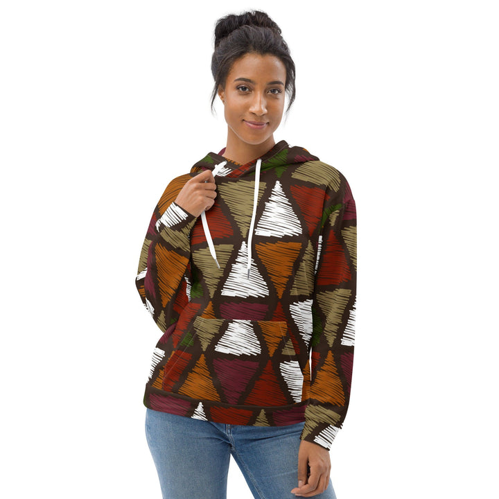 Womens Graphic Hoodie Red Green Geometric Lines