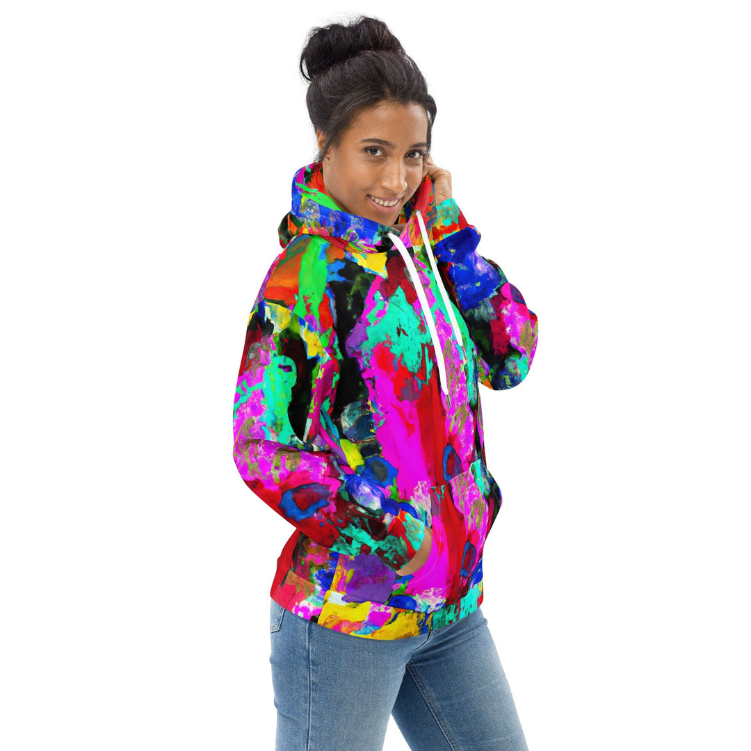 Womens Graphic Hoodie Red Multicolor Abstract Print