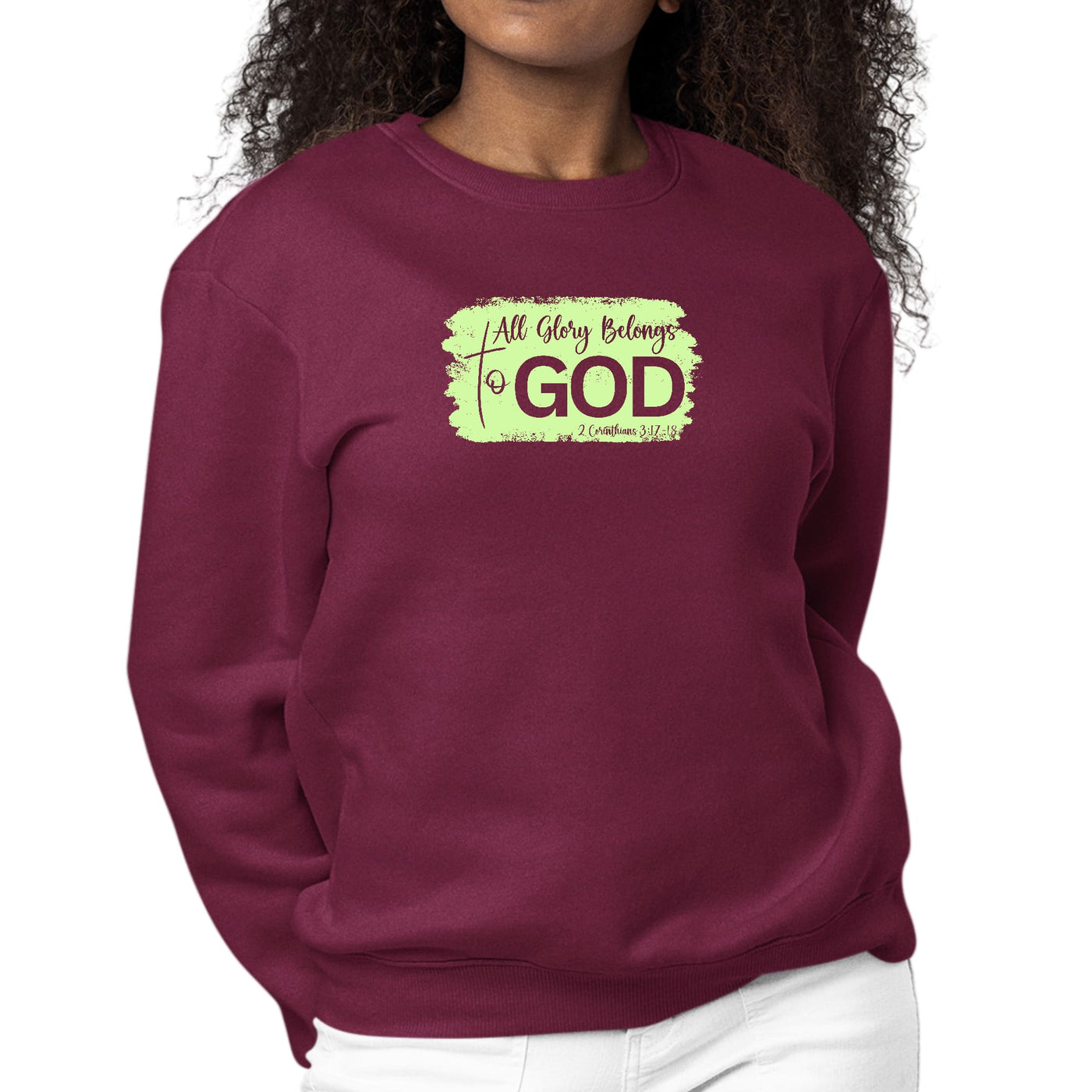 Womens Graphic Sweatshirt All Glory Belongs To God Christian Neon - Womens