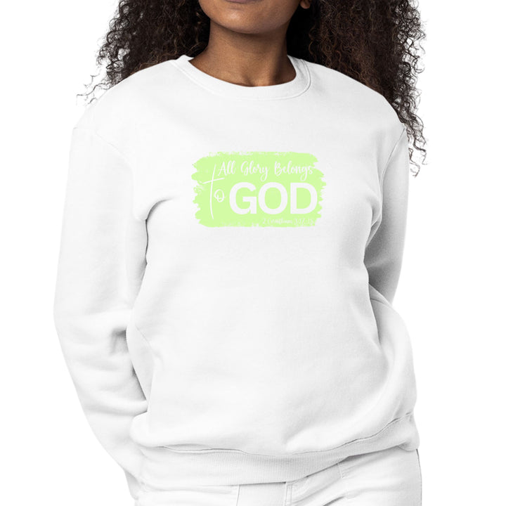 Womens Graphic Sweatshirt All Glory Belongs to God Christian Neon - Womens