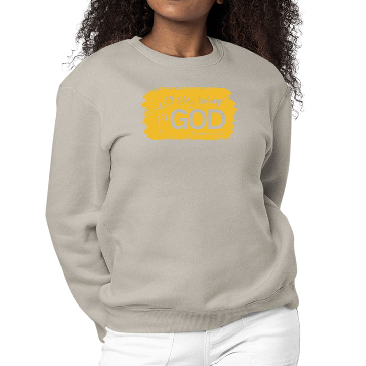 Womens Graphic Sweatshirt All Glory Belongs to God - Golden Yellow - Womens