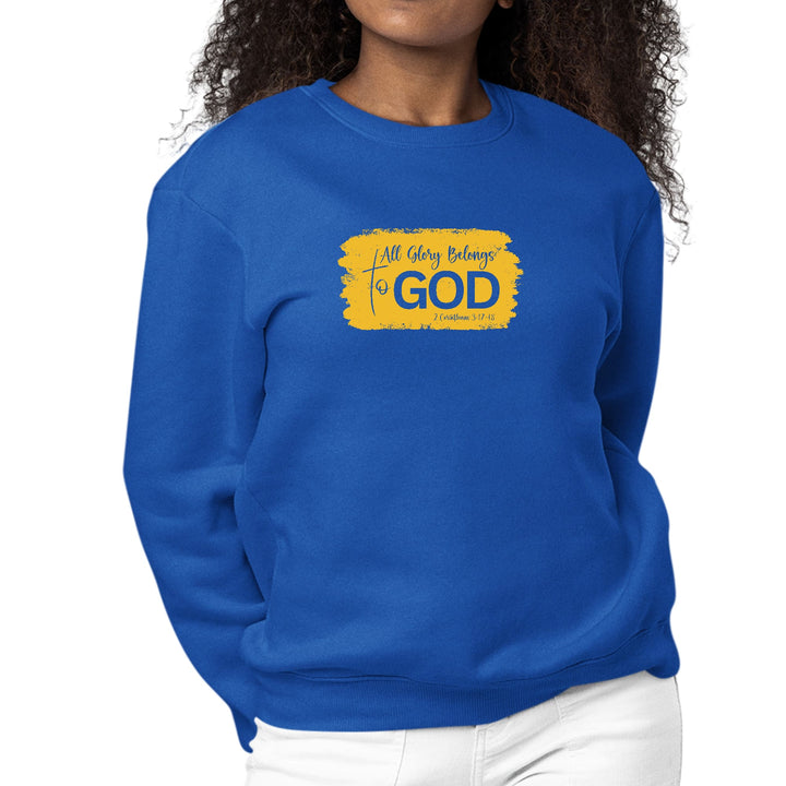 Womens Graphic Sweatshirt All Glory Belongs to God - Golden Yellow - Womens