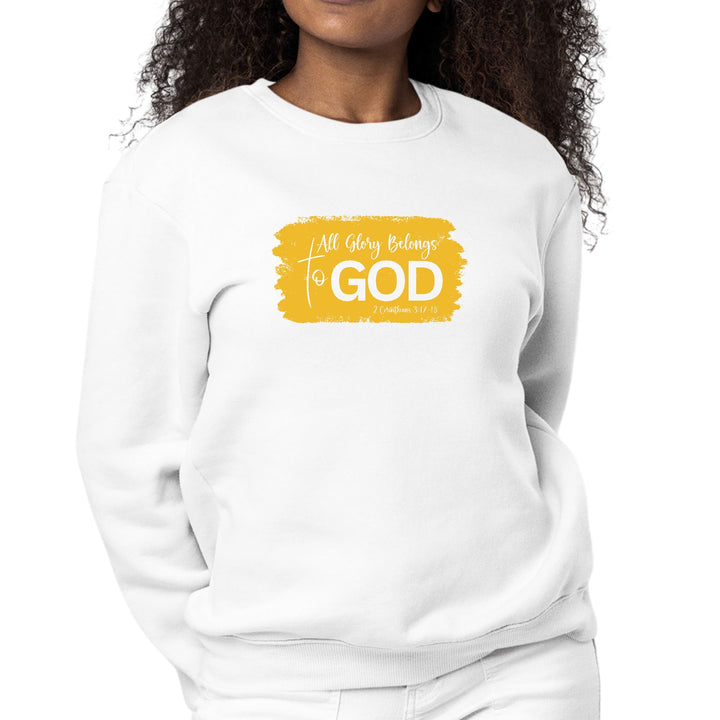 Womens Graphic Sweatshirt All Glory Belongs to God - Golden Yellow - Womens