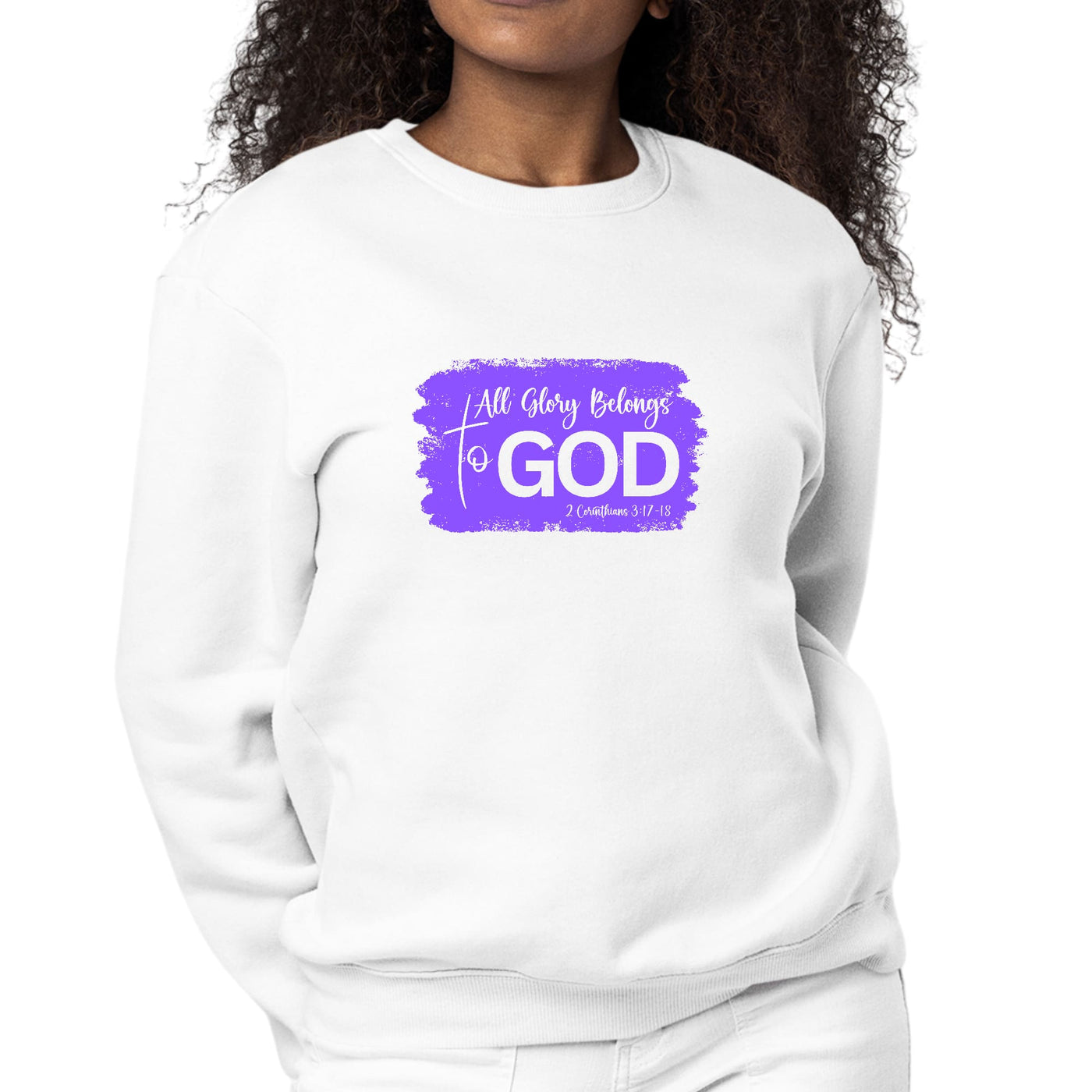 Womens Graphic Sweatshirt All Glory Belongs To God Lavender - Womens