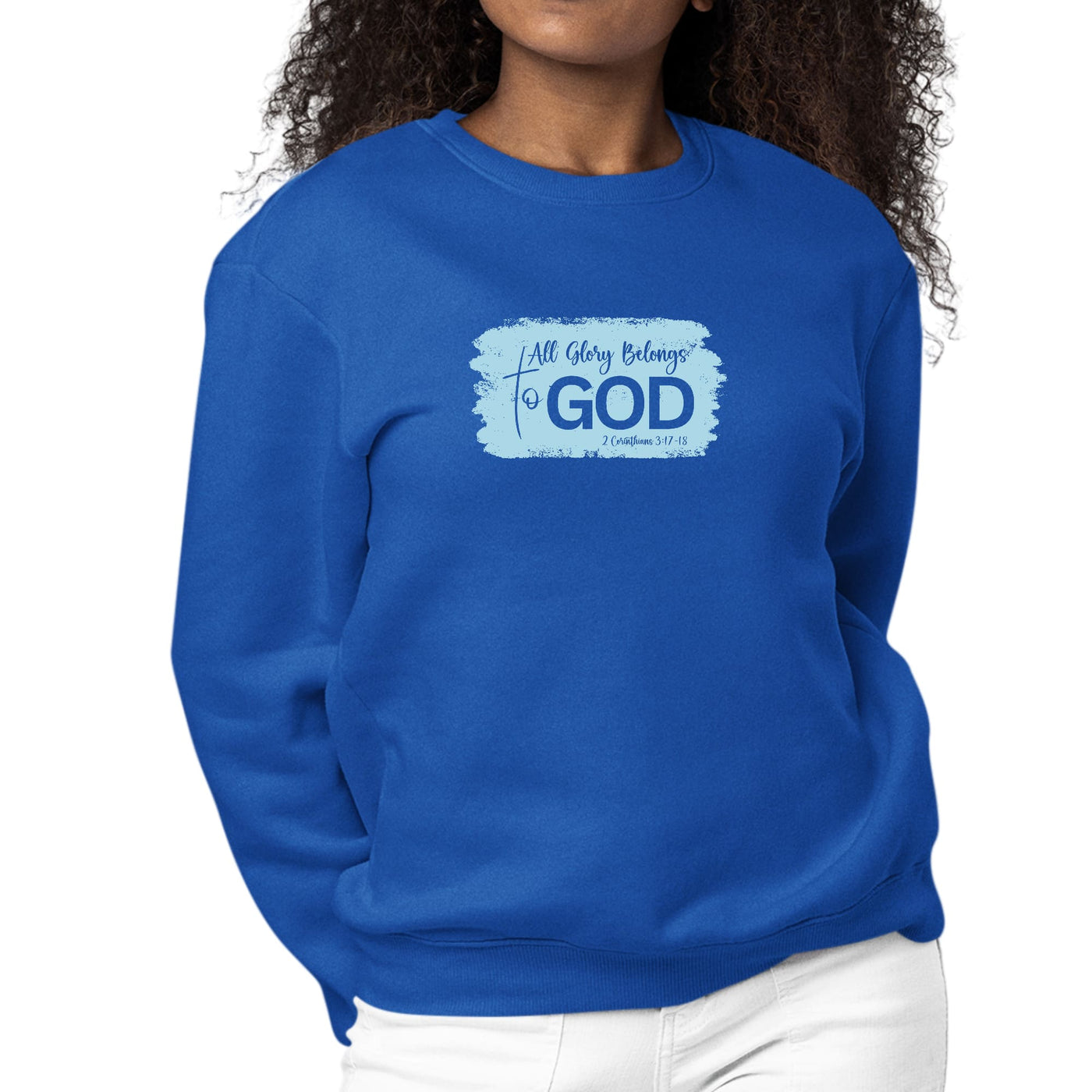Womens Graphic Sweatshirt All Glory Belongs To God Light Blue - Womens