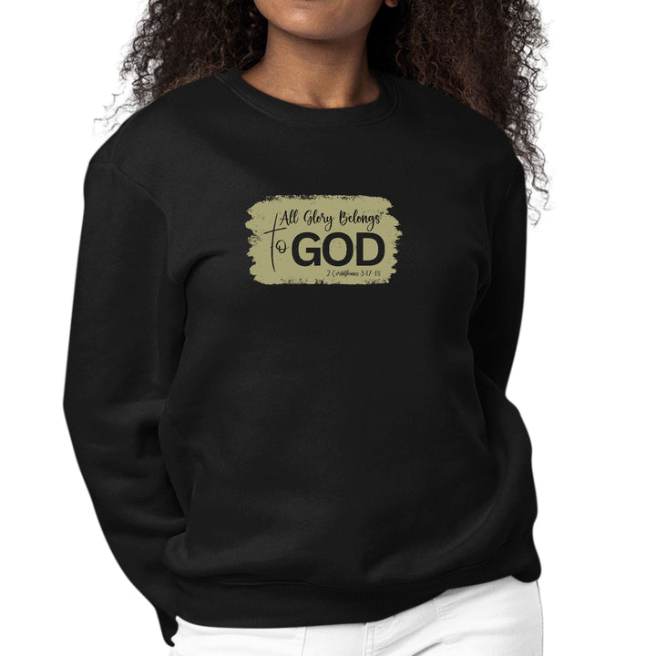 Womens Graphic Sweatshirt All Glory Belongs to God Olive Green - Womens