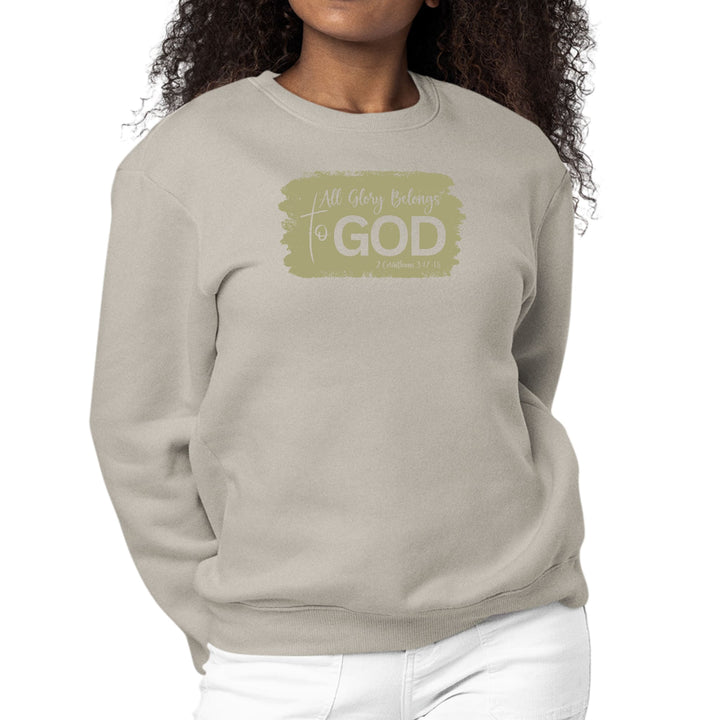 Womens Graphic Sweatshirt All Glory Belongs to God Olive Green - Womens