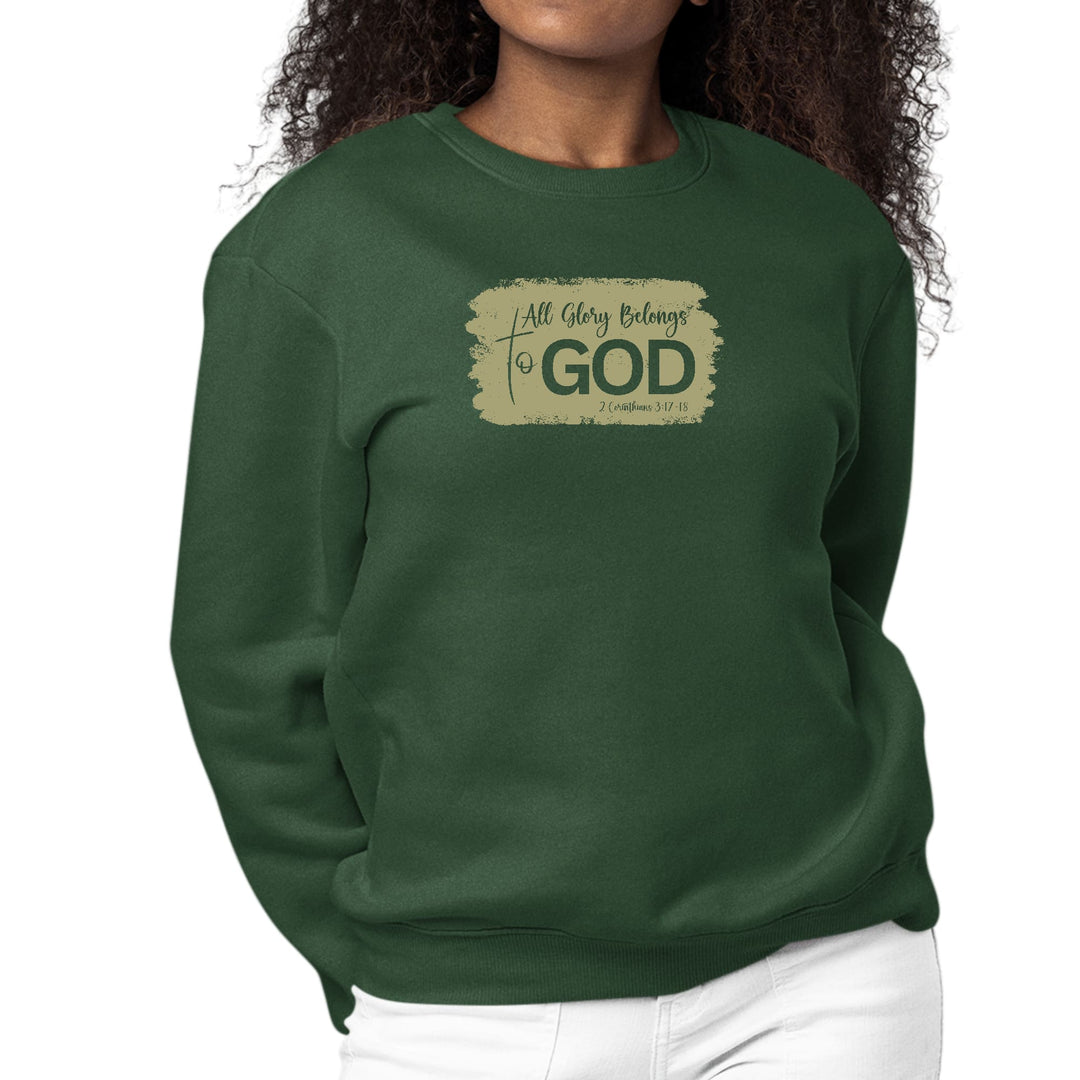 Womens Graphic Sweatshirt All Glory Belongs to God Olive Green - Womens