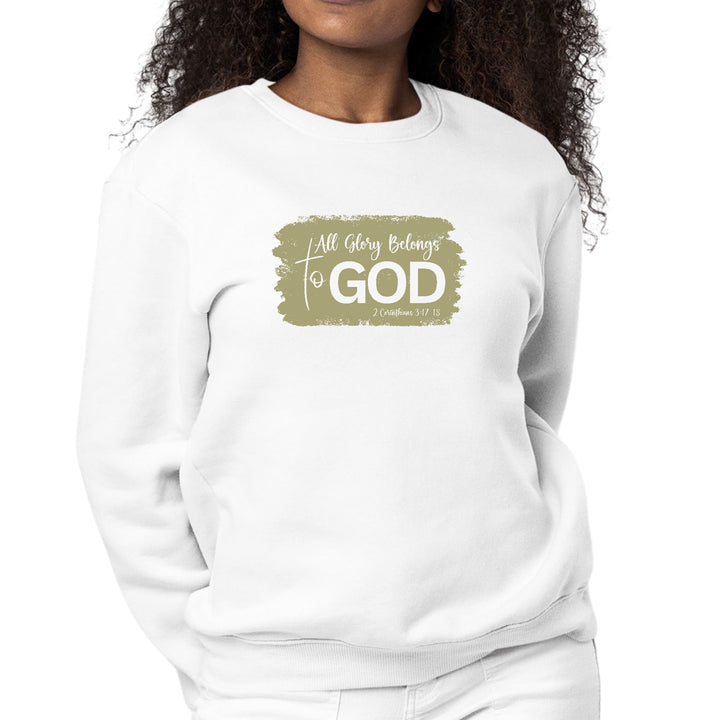 Womens Graphic Sweatshirt All Glory Belongs to God Olive Green - Womens