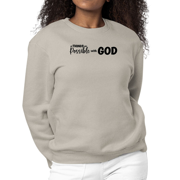 Womens Graphic Sweatshirt All Things are Possible with God - Black - Womens