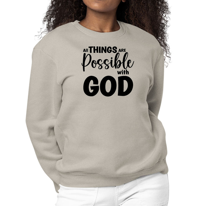 Womens Graphic Sweatshirt All Things are Possible with God - Black - Womens