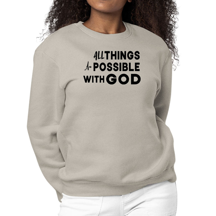 Womens Graphic Sweatshirt All Things are Possible with God Black - Womens