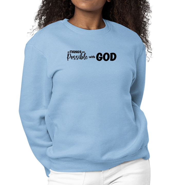 Womens Graphic Sweatshirt All Things are Possible with God - Black - Womens