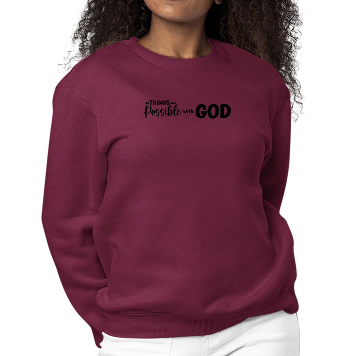 Womens Graphic Sweatshirt All Things are Possible with God - Black - Womens