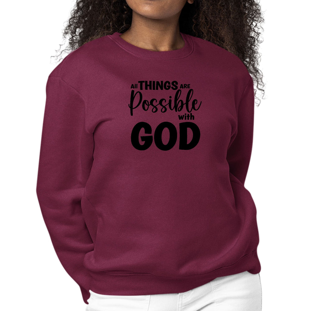 Womens Graphic Sweatshirt All Things are Possible with God - Black - Womens