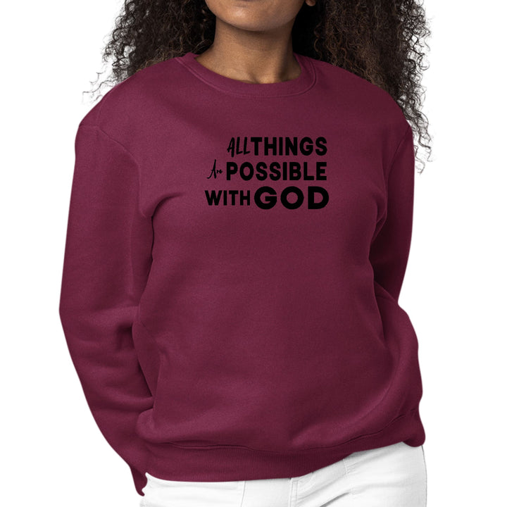 Womens Graphic Sweatshirt All Things are Possible with God Black - Womens