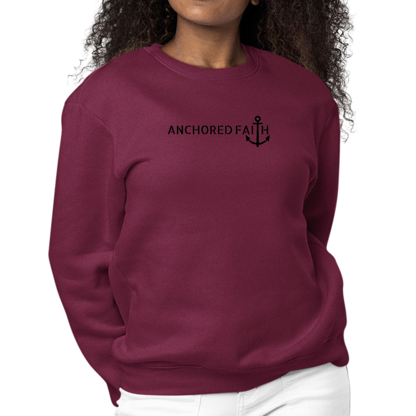 Womens Graphic Sweatshirt Anchored Faith Black Print - Sweatshirts