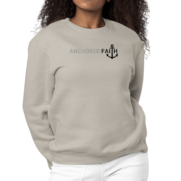 Womens Graphic Sweatshirt Anchored Faith Grey and Black Print - Womens