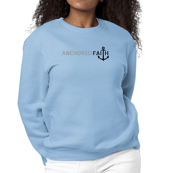 Womens Graphic Sweatshirt Anchored Faith Grey and Black Print - Womens