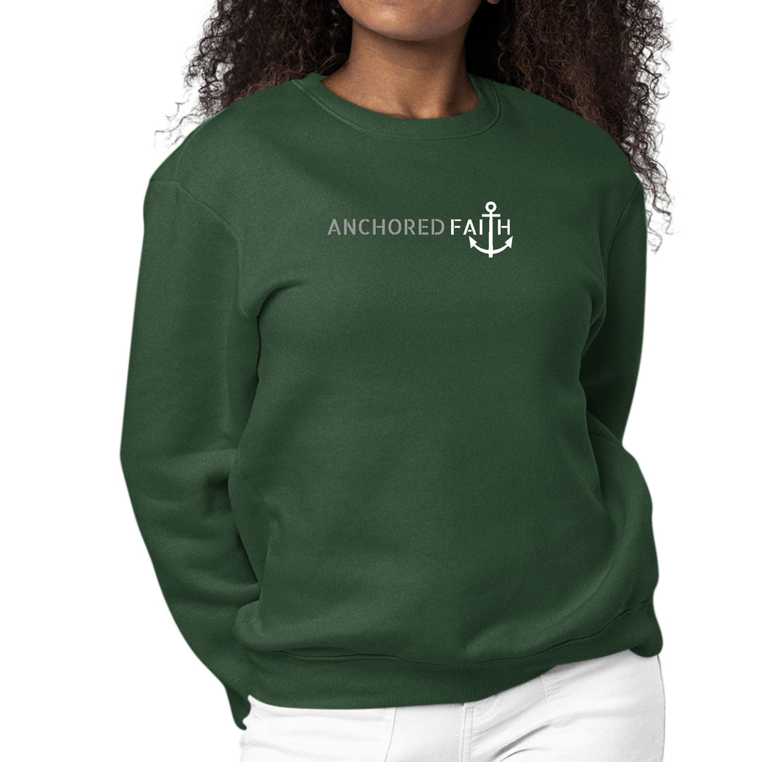 Womens Graphic Sweatshirt Anchored Faith Grey and White Print - Womens