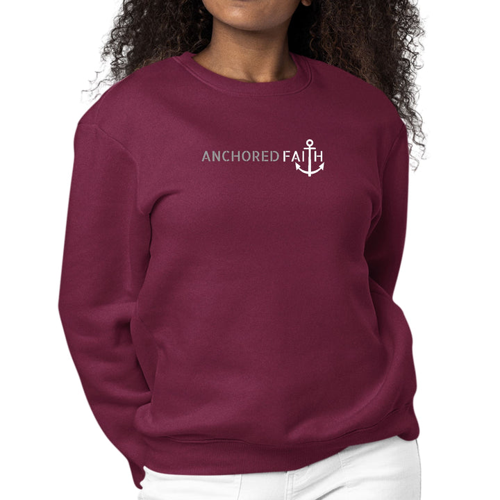 Womens Graphic Sweatshirt Anchored Faith Grey and White Print - Womens