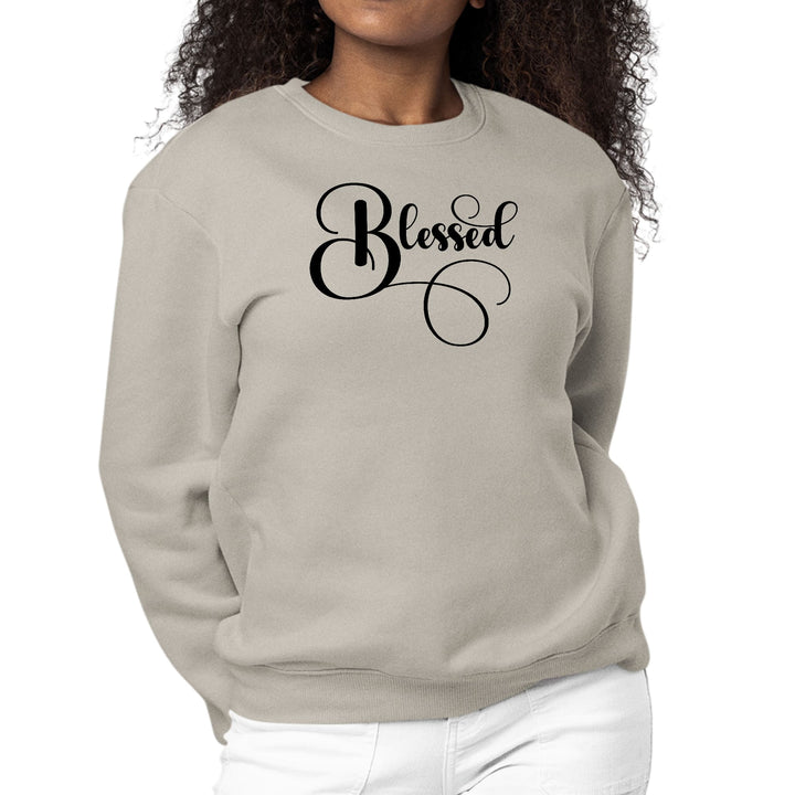 Womens Graphic Sweatshirt Blessed Black Graphic Illustration - Womens