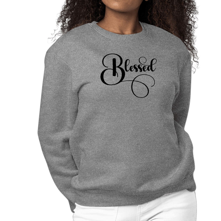 Womens Graphic Sweatshirt Blessed Black Graphic Illustration - Womens