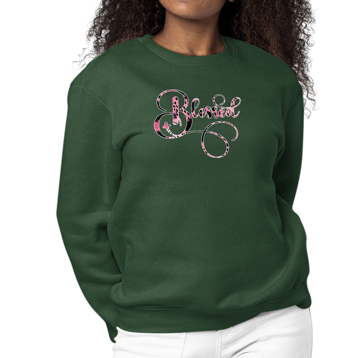 Womens Graphic Sweatshirt Blessed Pink and Black Patterned Graphic - Womens