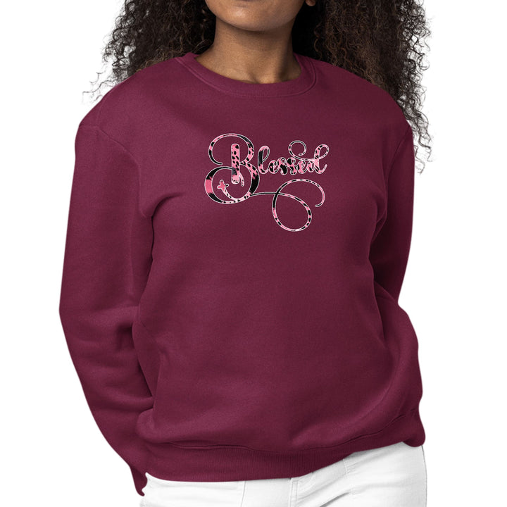 Womens Graphic Sweatshirt Blessed Pink and Black Patterned Graphic - Womens