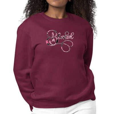 Womens Graphic Sweatshirt Blessed Pink And Black Patterned Graphic - Womens