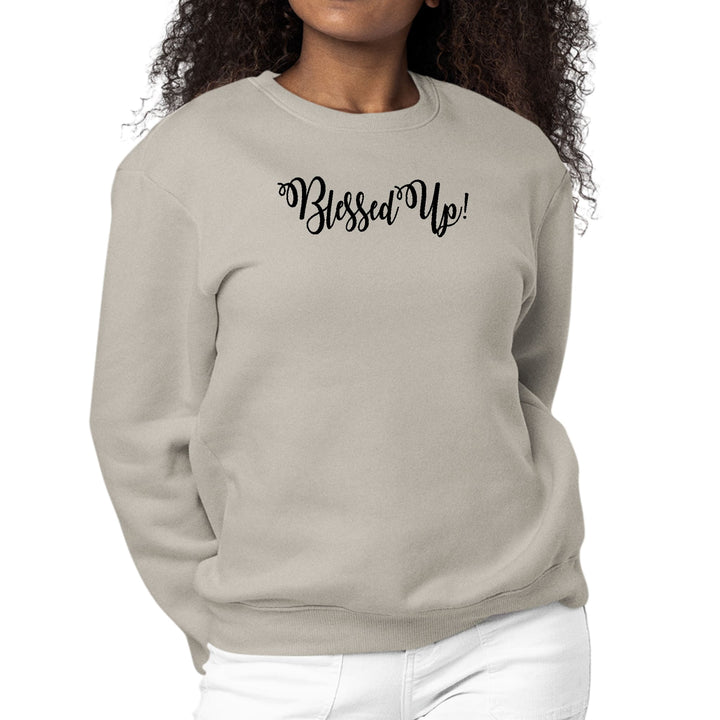 Womens Graphic Sweatshirt Blessed Up Quote Black Illustration - Womens