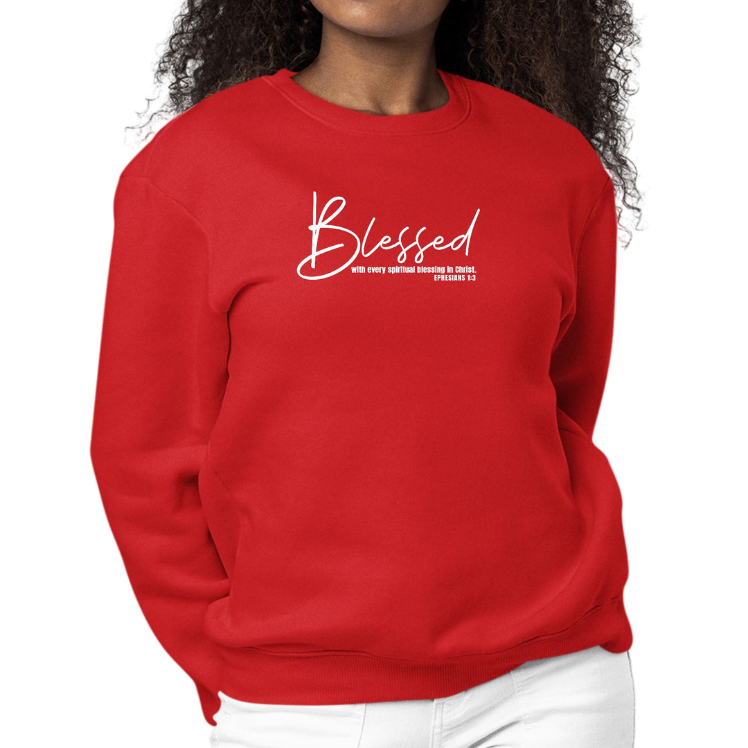 Womens Graphic Sweatshirt Blessed with Every Spiritual Blessing White - Womens