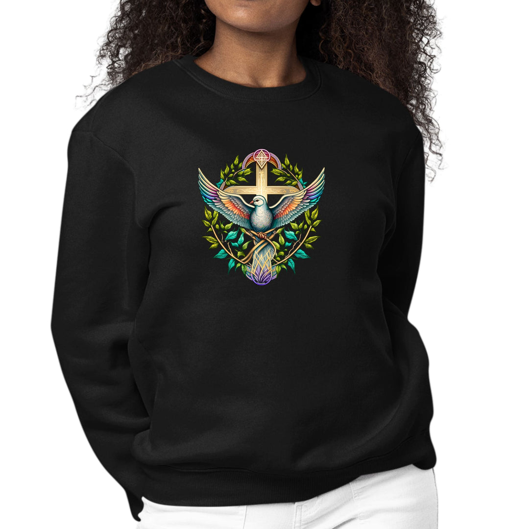 Womens Graphic Sweatshirt Blue Green Multicolor Dove Floral - Womens