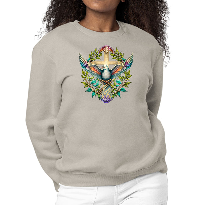 Womens Graphic Sweatshirt Blue Green Multicolor Dove Floral - Womens