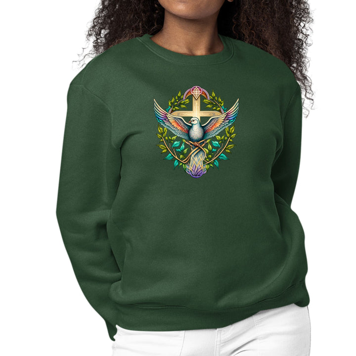 Womens Graphic Sweatshirt Blue Green Multicolor Dove Floral - Womens/Sweatshirts