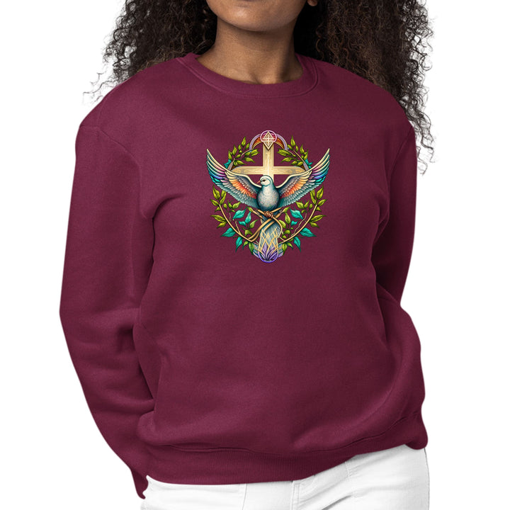 Womens Graphic Sweatshirt Blue Green Multicolor Dove Floral - Womens