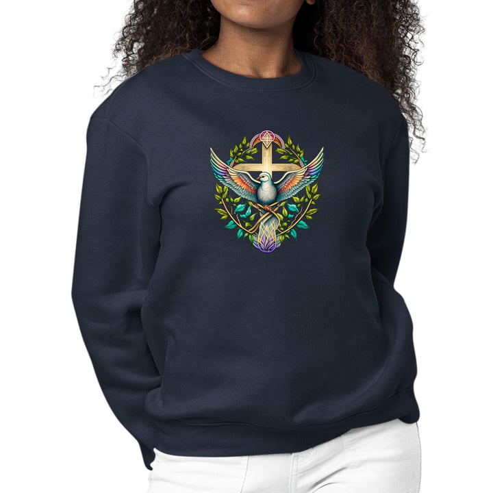 Womens Graphic Sweatshirt Blue Green Multicolor Dove Floral - Womens